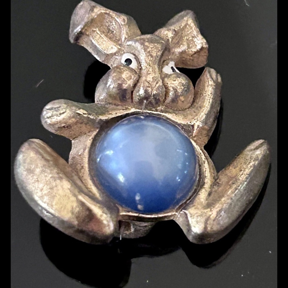 Antique jelly belly TANZANITE GOLD PLATED BUNNY RABBIT Easter BROOCH PIN